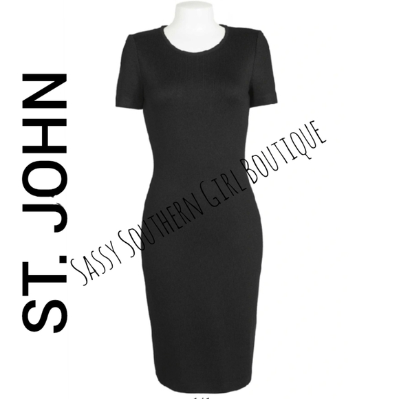 🆕⭐ST. JOHN black short sleeve midi sheath dress - Picture 1 of 10